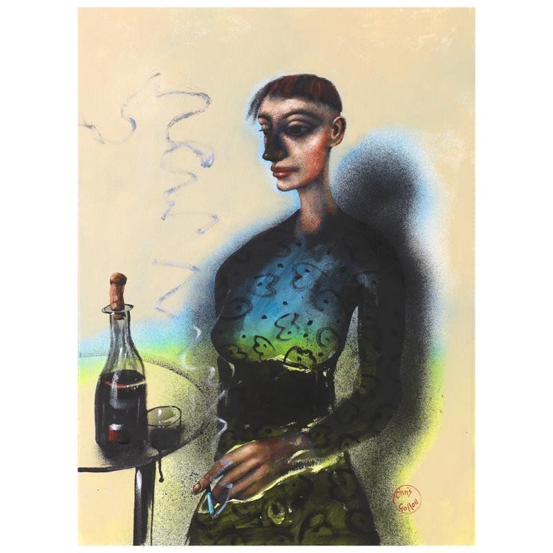 Woman with Glass of Wine and Sobranie Cigarette