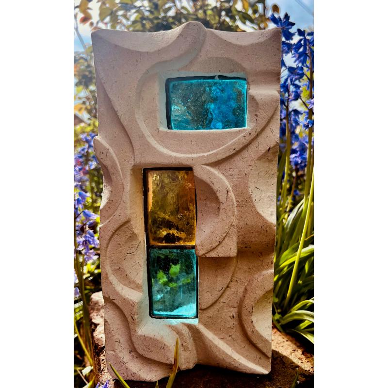 Stained glass and abstract stone